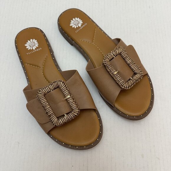 Yellow Box Wilomena Shoes Womens Size 8.5 Brown Slide Sandals Buckle Slip On - Picture 2 of 9